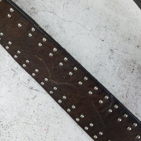 Vintage FOSSIL 100% Leather Belt Brown Studded size S Western Boho Grunge - Picture 7 of 11